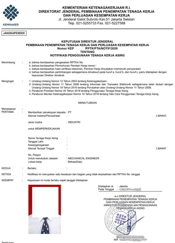 Notifikasi Penggunaan Tenaga Kerja