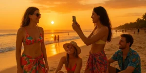 ilustrasi wisatawan asing di pantai kuta bali